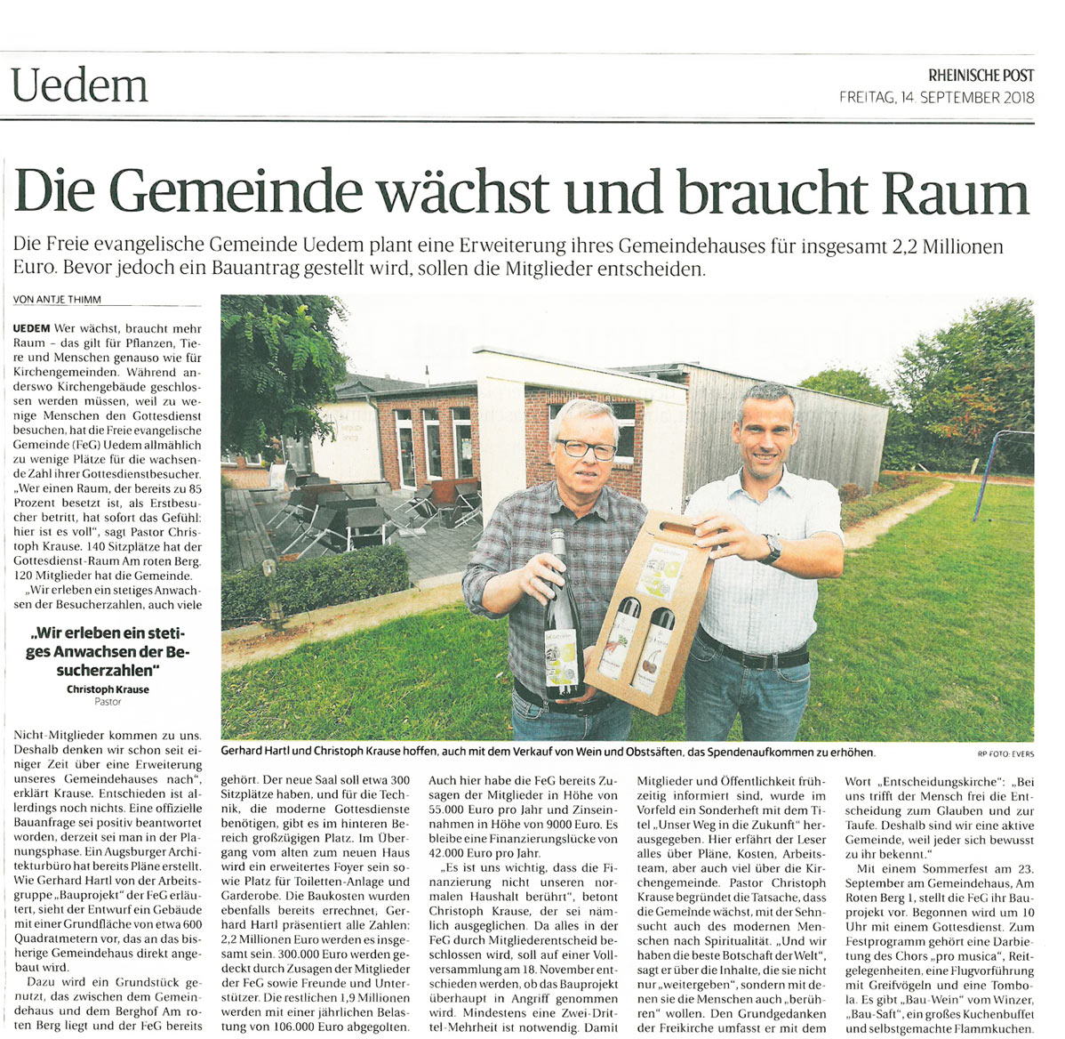 Zeitungsartikel vom 14.09.2018 aus der Rheinische Post